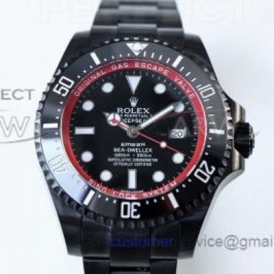 Perfect Replica VR Red Rolex Sea Dweller Deepsea Black Steel Case Swiss Grade 44mm Watch